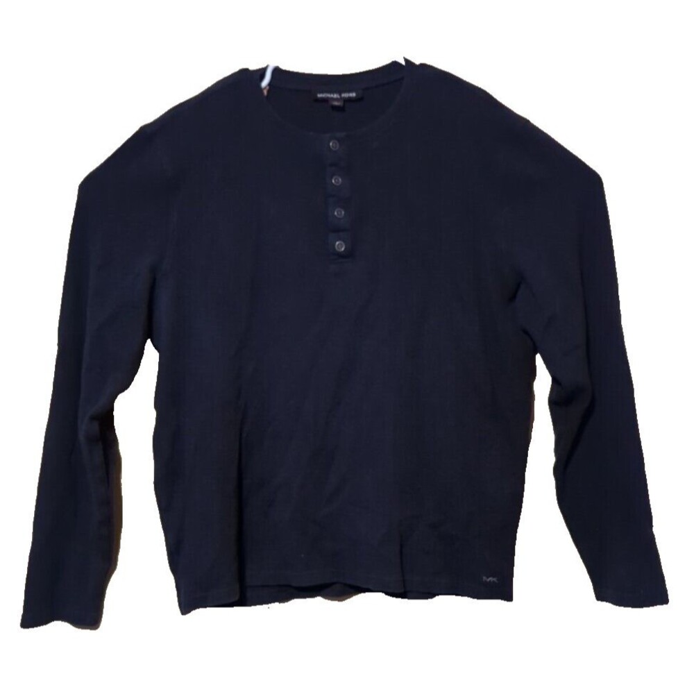Michael Kors Men's L Henley Black Quarter Button Knit Long Sleeve